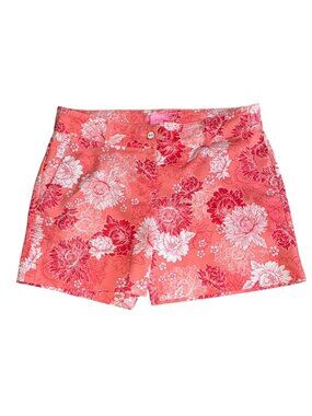 Isaac Mizrahi Women's Coral Scattered Peony Floral Tailored 5" Shorts Size 10 GU